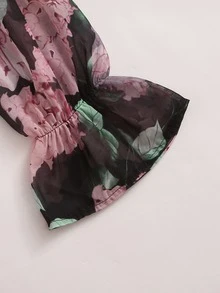 SHEIN VCAY Allover Floral Frill Bardot Crop Blouse - Multicolor - View 4