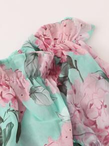 SHEIN VCAY Allover Floral Frill Bardot Crop Blouse - Multicolor - View 3