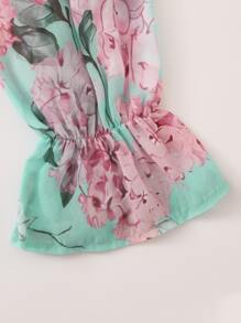 SHEIN VCAY Allover Floral Frill Bardot Crop Blouse - Multicolor - View 4