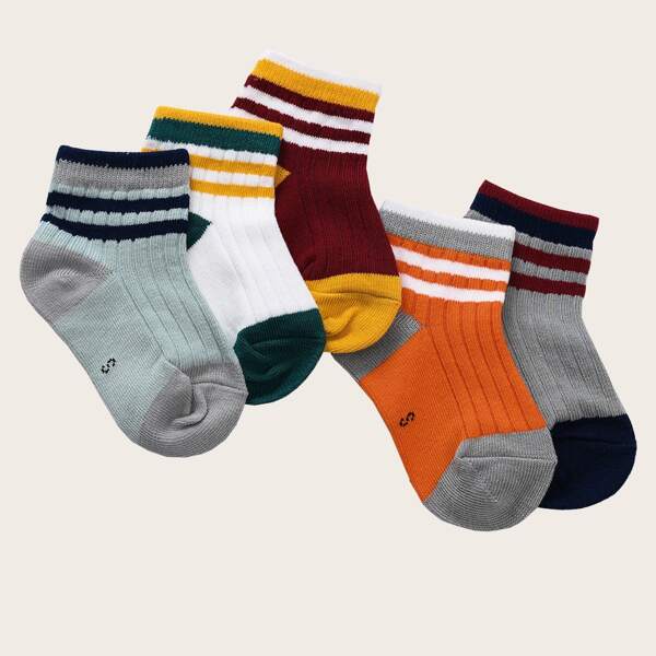 

5pairs Boys Striped Socks, Multicolor