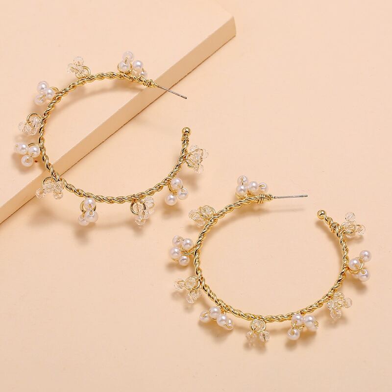 

Faux Pearl Decor Hoop Earrings, Gold
