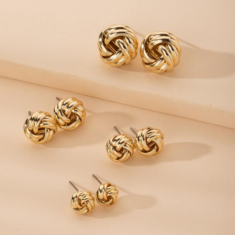 

4pairs Twist Stud Earrings, Gold