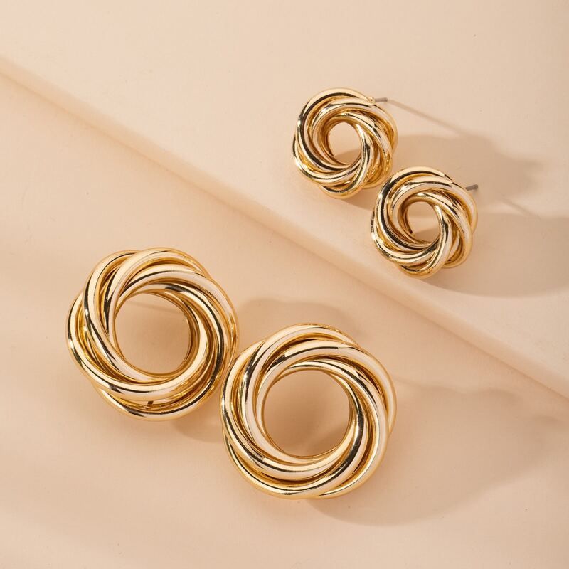 

2pairs Twist Stud Earrings, Gold