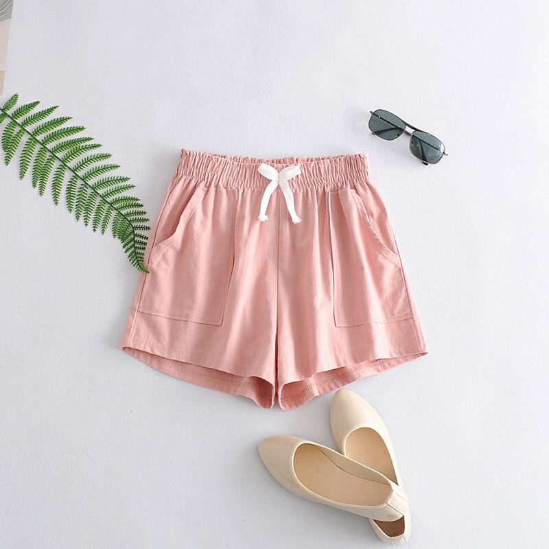 

Slant Pockets Bow Front Shorts, Pink