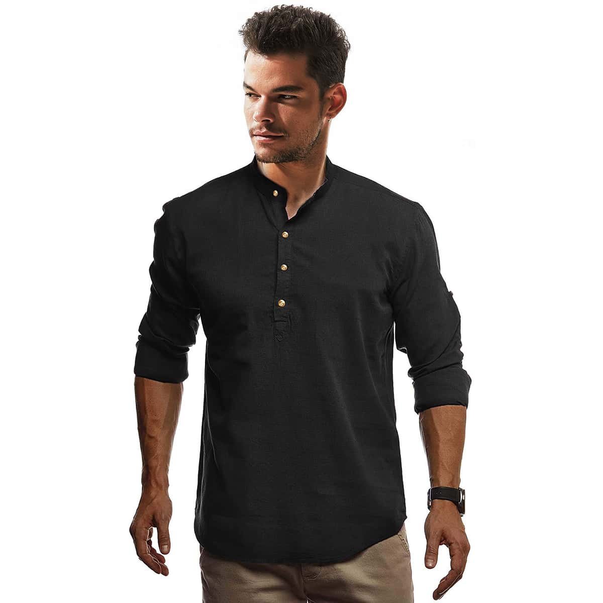 

Guys Button Front Polo Shirt, Black
