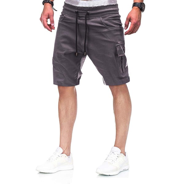 

Men Side Flap Pocket Drawstring Waist Cargo Shorts, Grey