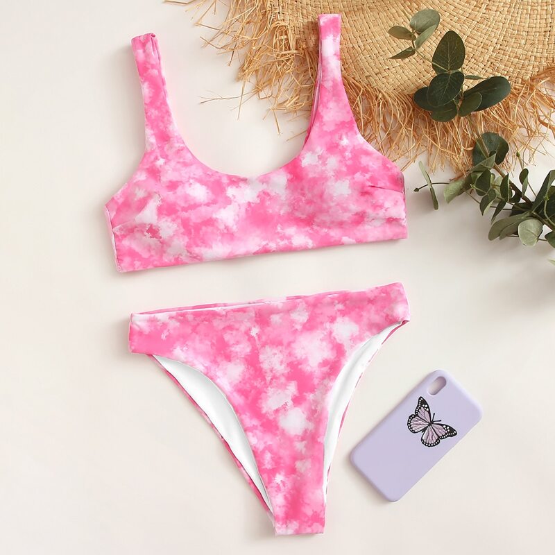 

Tie Dye High Waisted Bikini Swimsuit, Pink