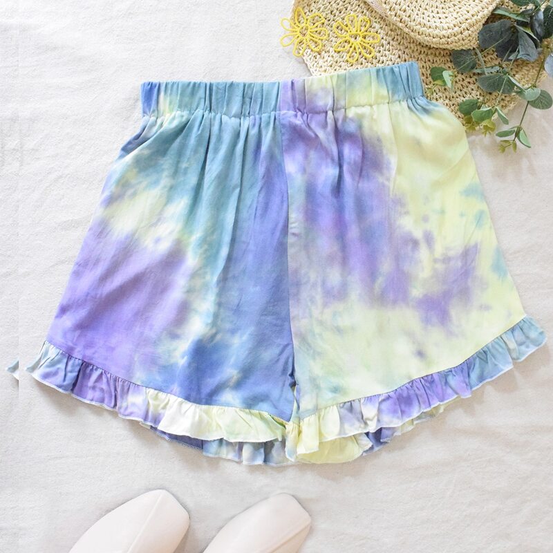 

Tie Dye Ruffle Hem Shorts, Multicolor