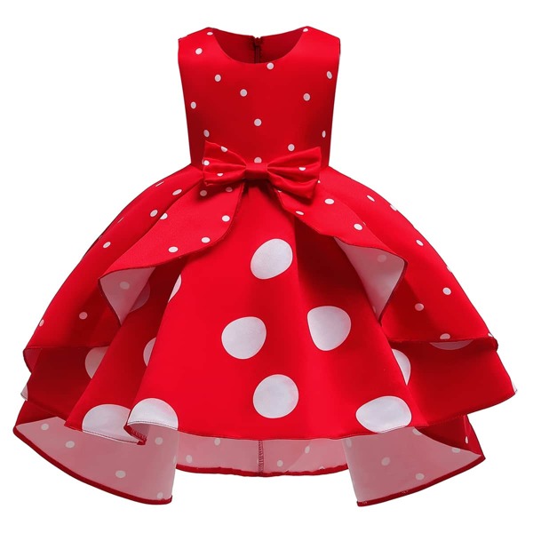 

Toddler Girls Polka Dot Bow Satin Layered Gown Dress, Red