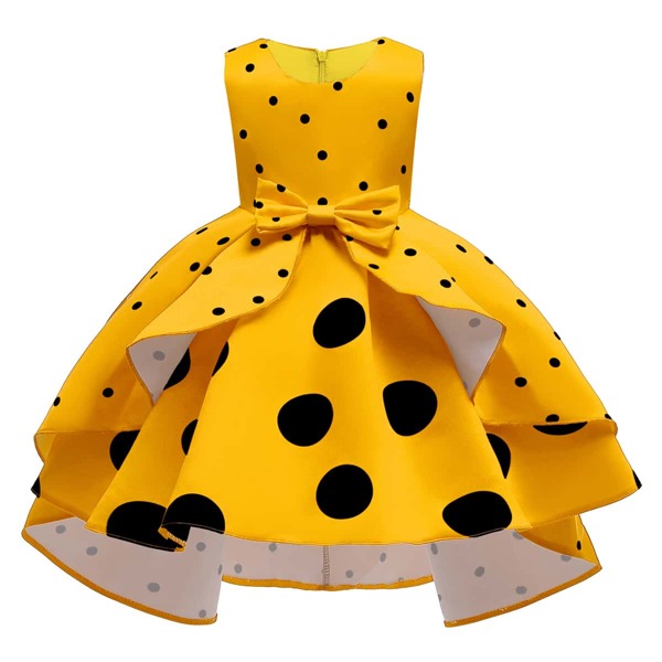 

Toddler Girls Polka Dot Bow Satin Layered Gown Dress, Yellow