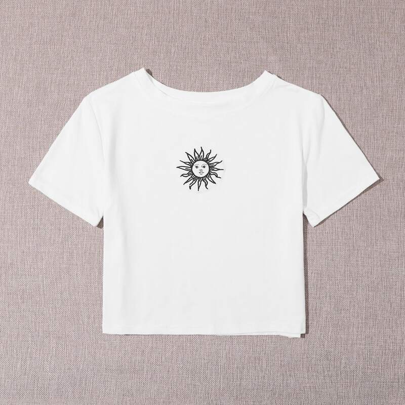 

Sun Embroidery Tee, White
