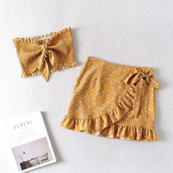 

Цветочный топ с узлом и юбка, Жёлтые
