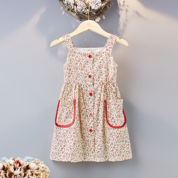 

Toddler Girls Ditsy Floral Button Front Cami Dress, Multicolor