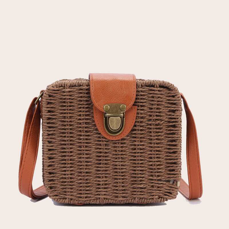

Push Lock Braided Crossbody Bag, Brown