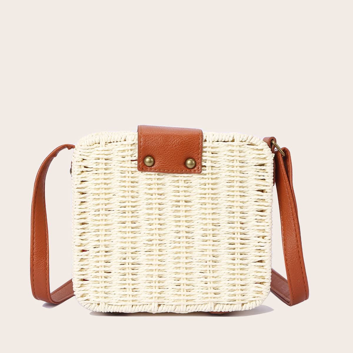 

Push Lock Braided Crossbody Bag, Beige
