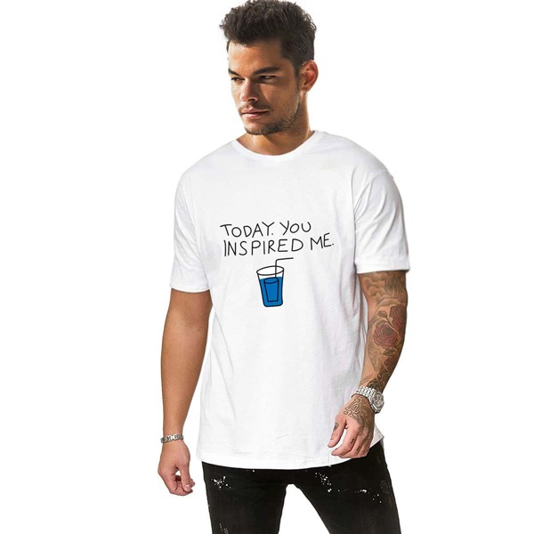 

Men Water Glass And Slogan Graphic Tee, White