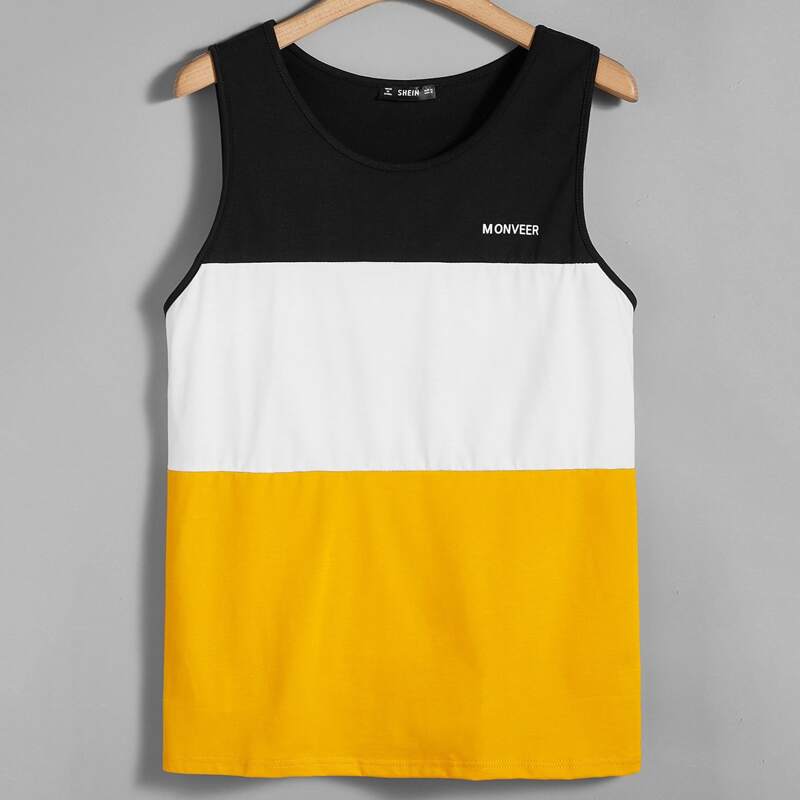 

Guys Letter Graphic Colorblock Tank Top, Multicolor