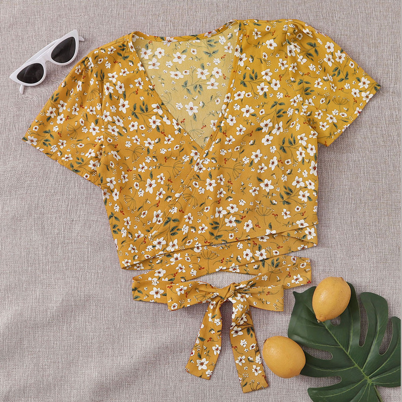 

Ditsy Floral Wrap Crop Top, Yellow