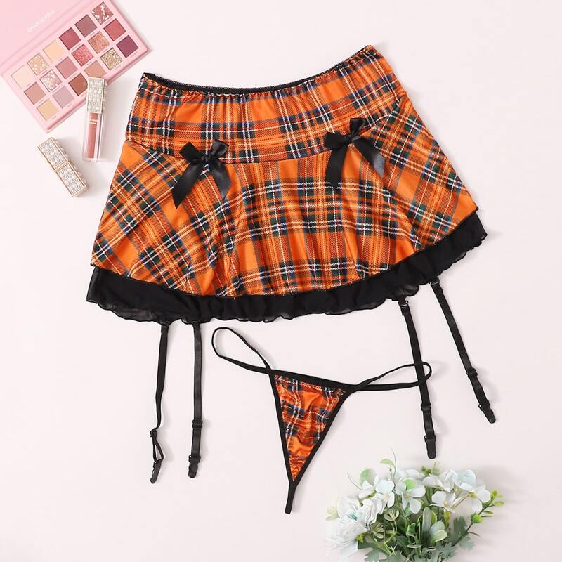 

Tartan Garter Skirt With Thong, Orange