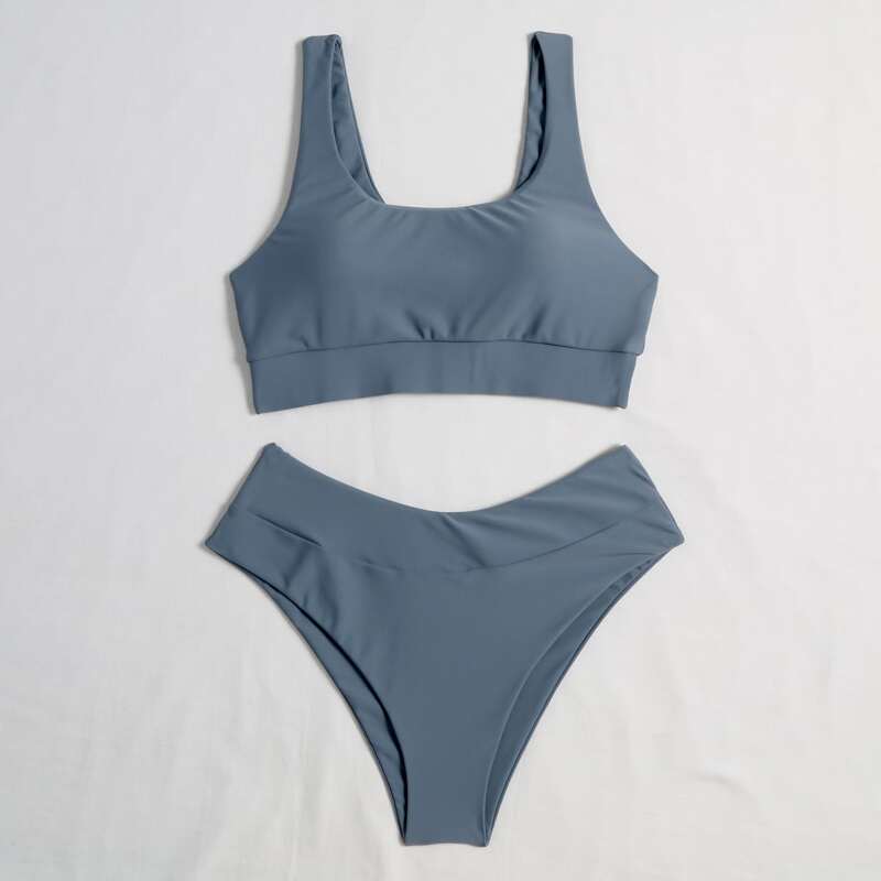 Scoop Neck Bikini Swimsuit, Blue