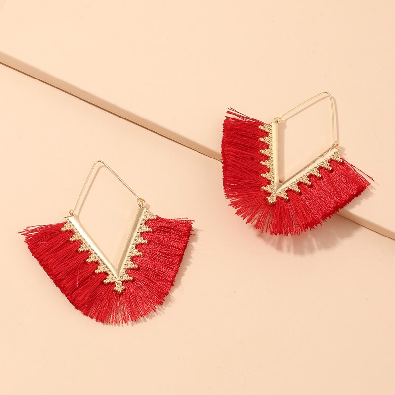 

1pair Tassel Hoop Earrings, Red