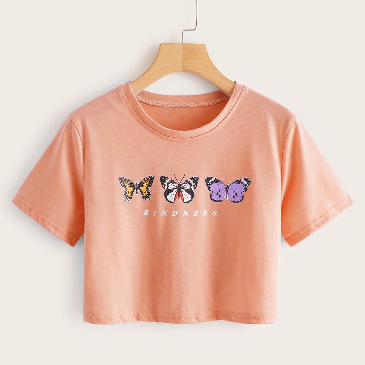 

Butterfly Print Crop Top, Pink