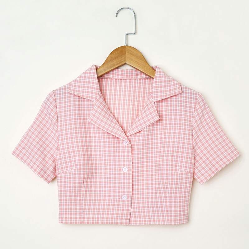 

Plaid Crop Boxy Shirt, Pink