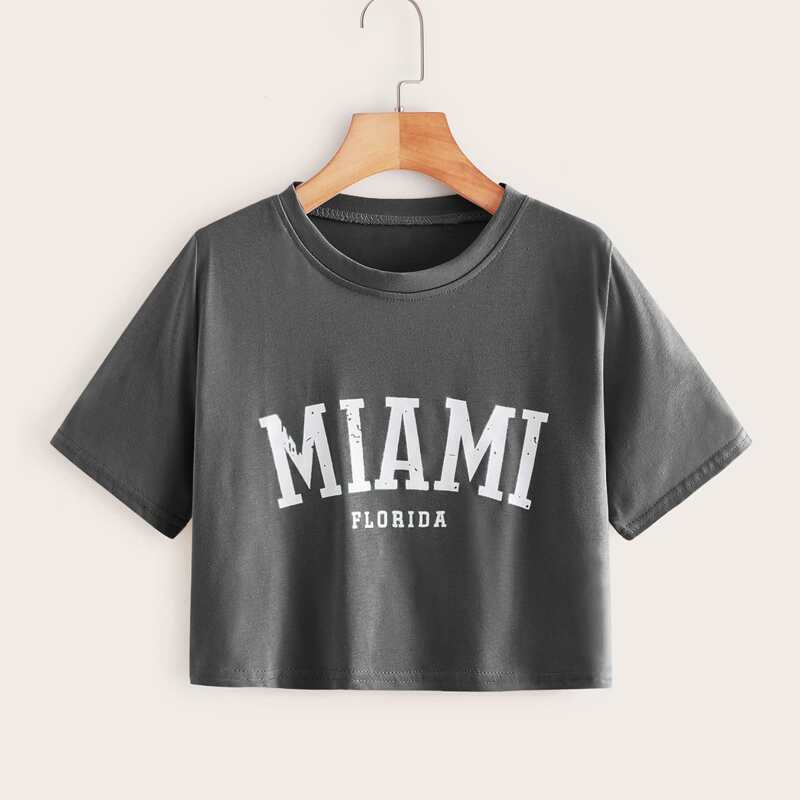 

Letter Graphic Crop Top, Grey
