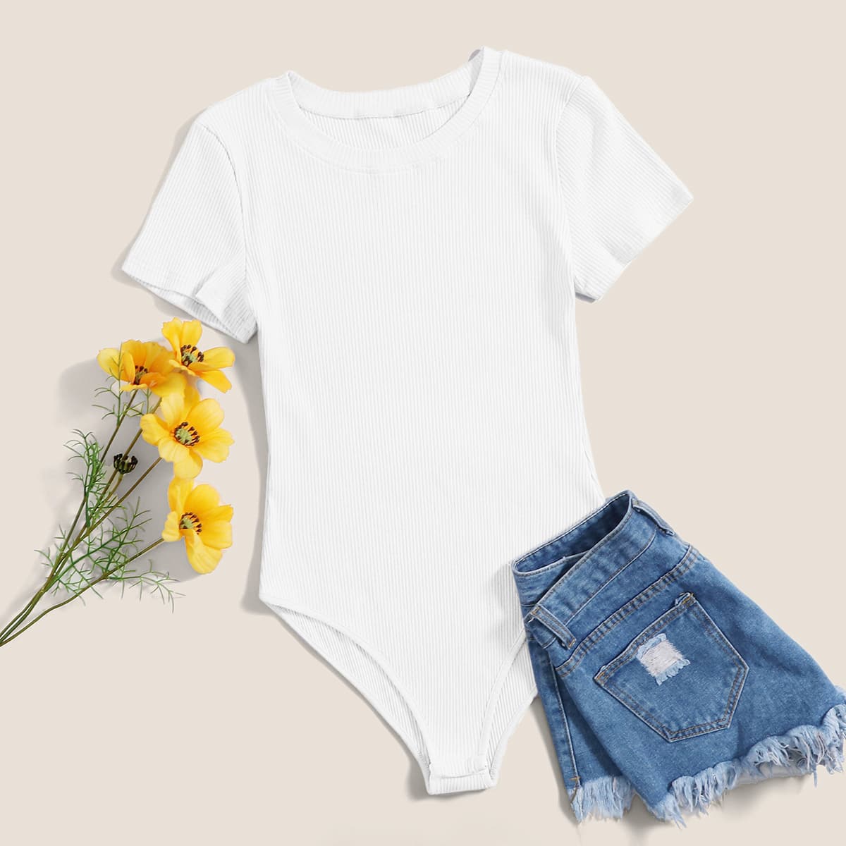 

Ribbed White Tee Bodysuit