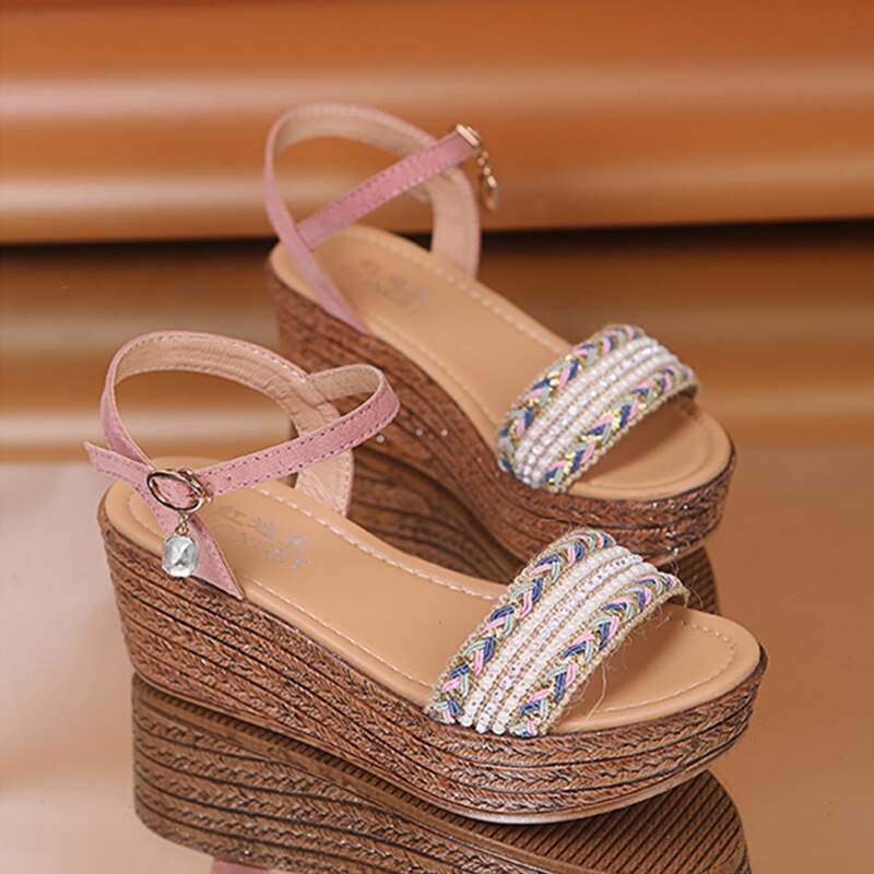 

Rhinestone Ankle Strap Wedges, Pink