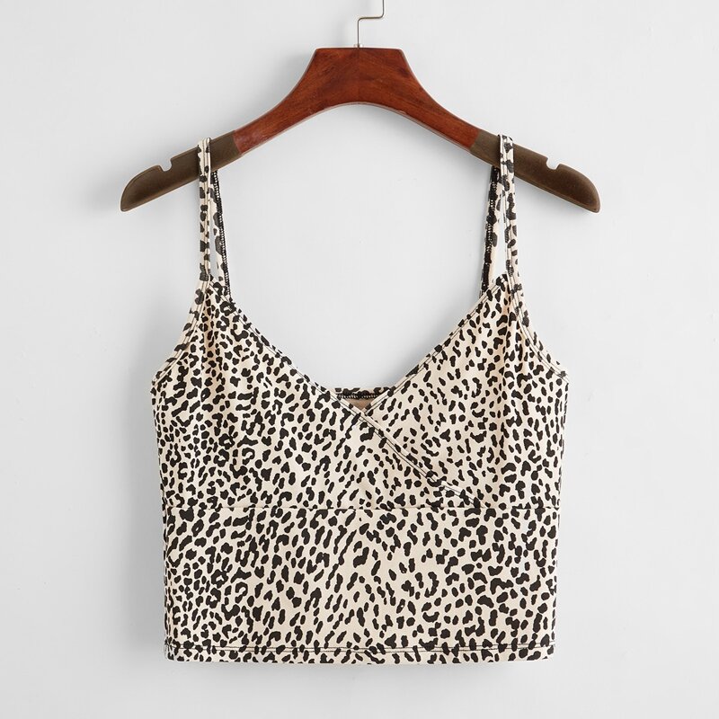 

Leopard Surplice Crop Cami, Multicolor