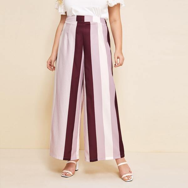 

Plus Wide Leg Striped Pants, Multicolor