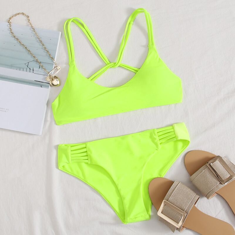 

Neon Green Cut-out Bikini Swimsuit, Green bright