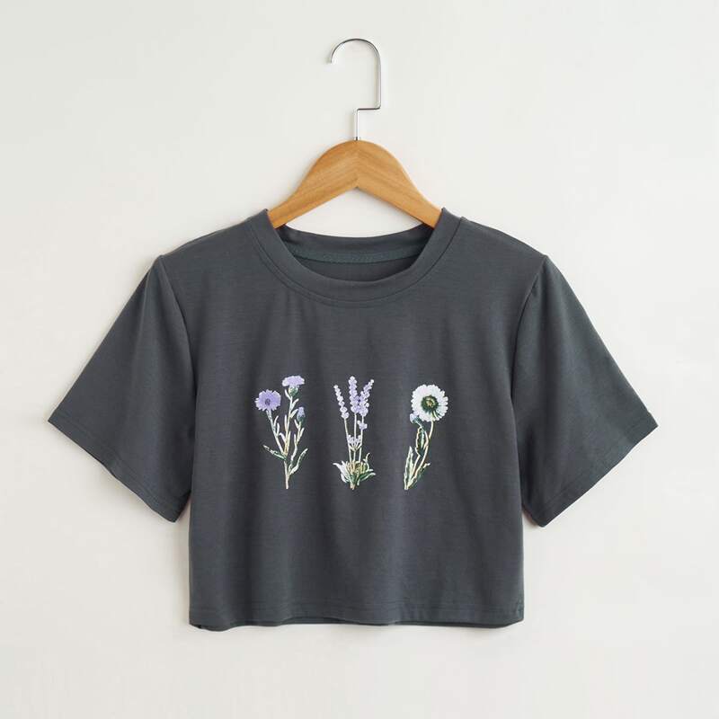 

Floral Print Crop Top, Dark grey