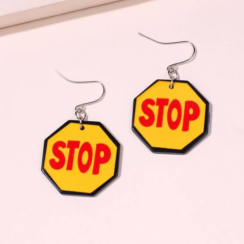 

1pair Letter Drop Earrings, Yellow