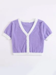purple fuzzy cardigan