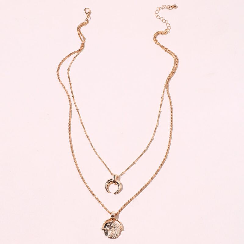 

1pc Coin & Moon Chain Necklace, Gold