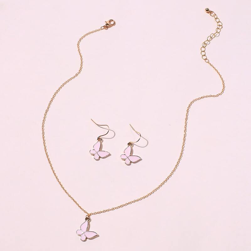 

3pcs Butterfly Necklace & Earrings, Gold