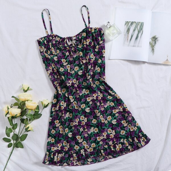 

Tie Neck Allover Floral Print Cami Dress, Multicolor