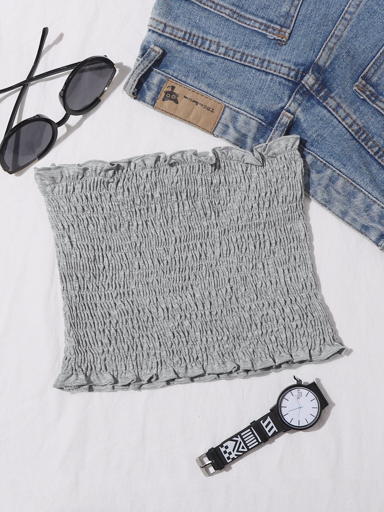 Heather Knit Shirred Bandeau Top thumbnail