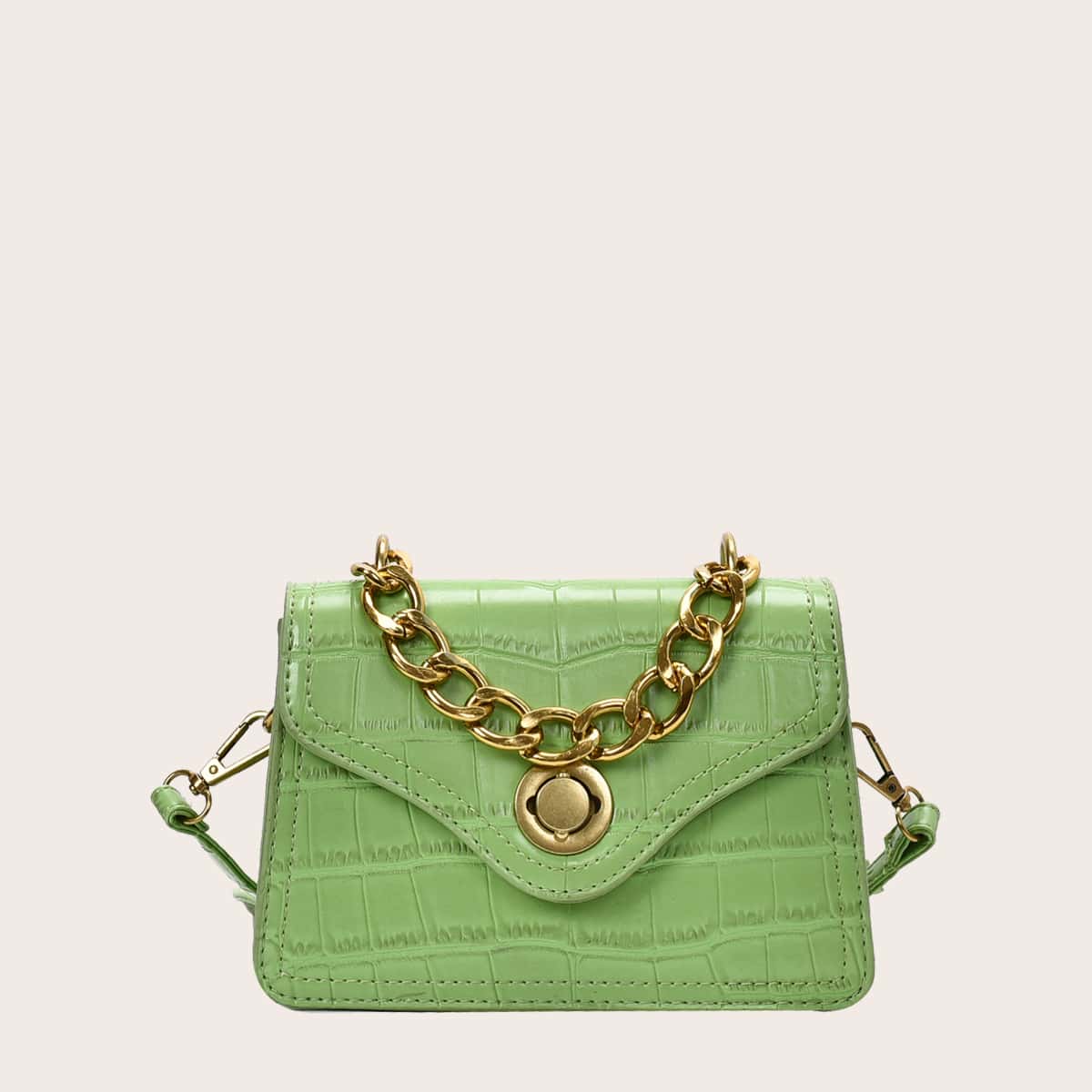 

Croc Embossed Flap Satchel Bag, Green