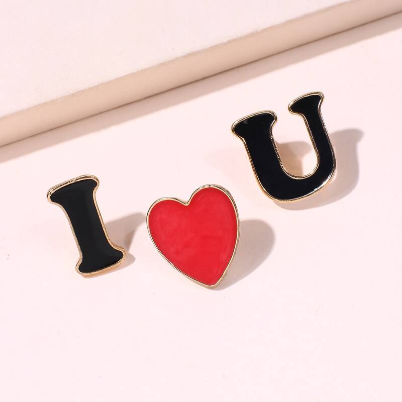 

3pcs Letter Brooch, Multicolor