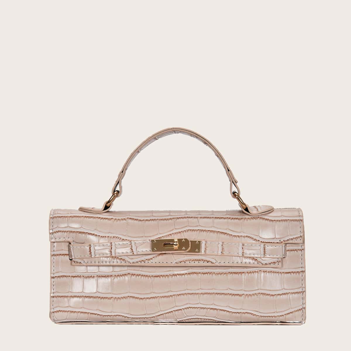 

Croc Embossed Satchel Bag, Beige
