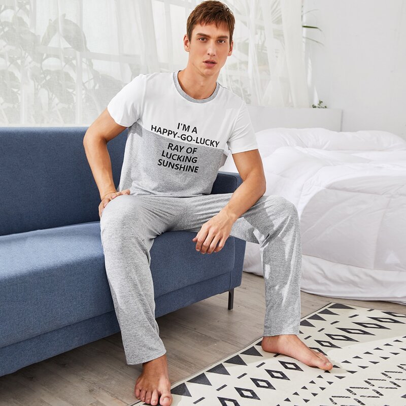 

Guys Letter Graphic Colorblock PJ Set, Grey