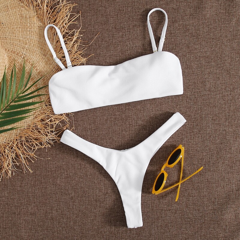 

Cami High Leg Bikini Swimsuit, White