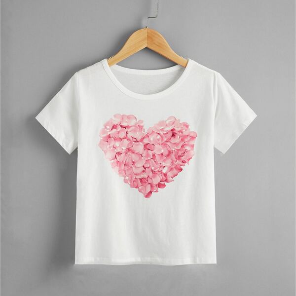 

Girls Heart Print Crew Neck Tee, White
