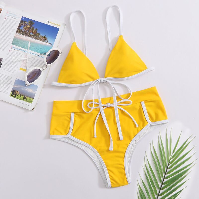 

Triangle High Waist Bikini Swimsuit, Yellow