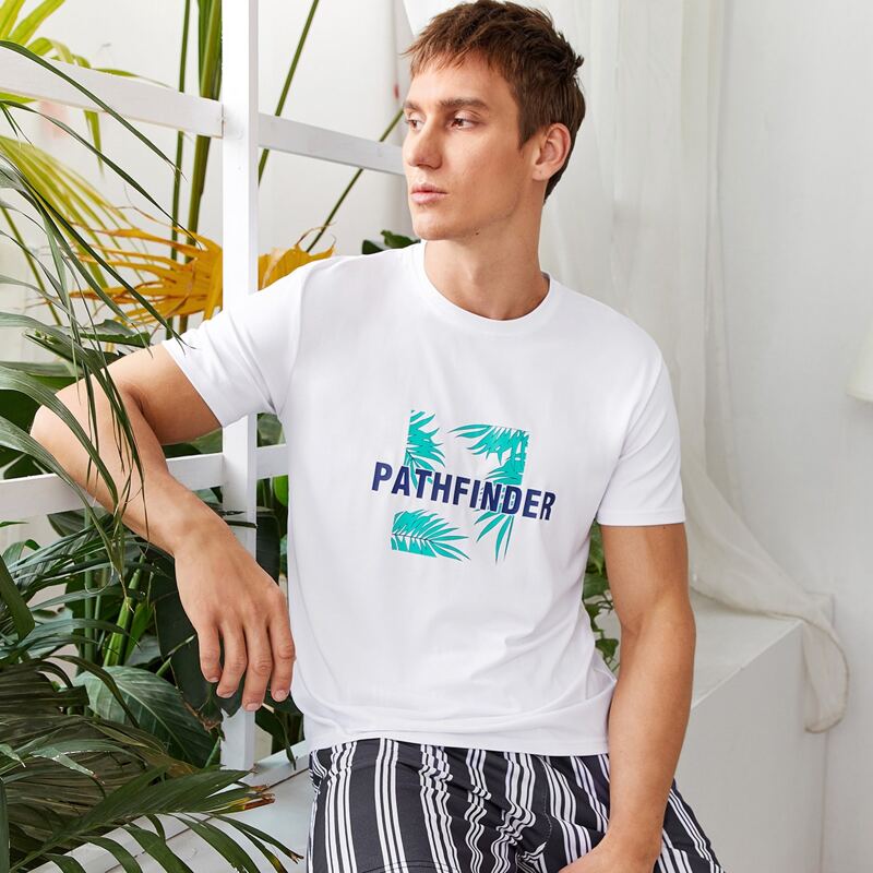 

Guys Letter & Tropical Print Tee, White