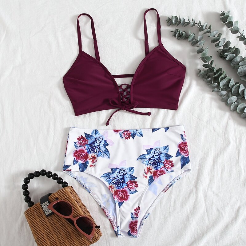 

Floral High Waist Bikini Swimsuit, Multicolor