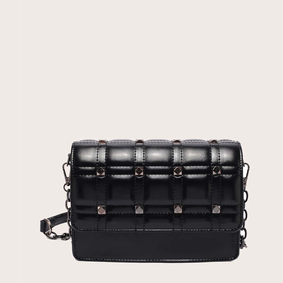 

Studded Decor Flap Crossbody Bag, Black